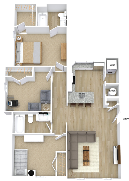Floor plan for 3 beds, 2 baths, 1148 sqft